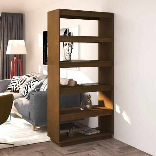 Bogreol/rumdeler 80x35x167 cm massivt fyrretræ gyldenbrun