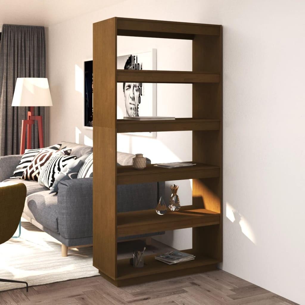 Bogreol/rumdeler 80x35x167 cm massivt fyrretræ gyldenbrun