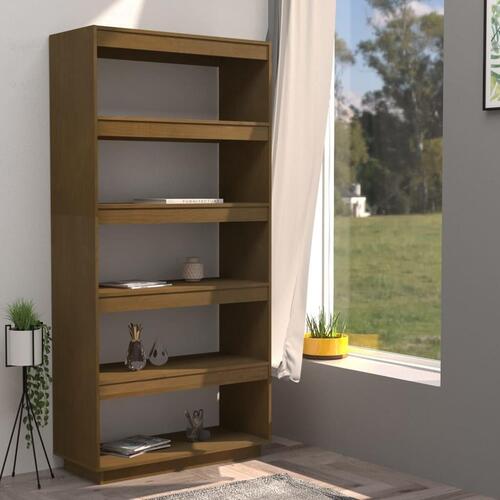 Bogreol/rumdeler 80x35x167 cm massivt fyrretræ gyldenbrun