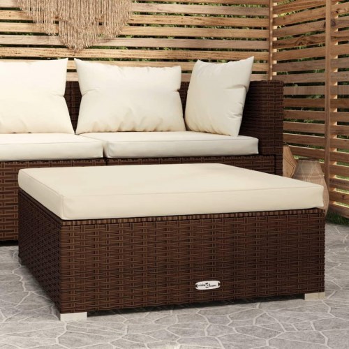 Udendørs fodskammel med hynde 70×70×30 cm - polyrattan, brun