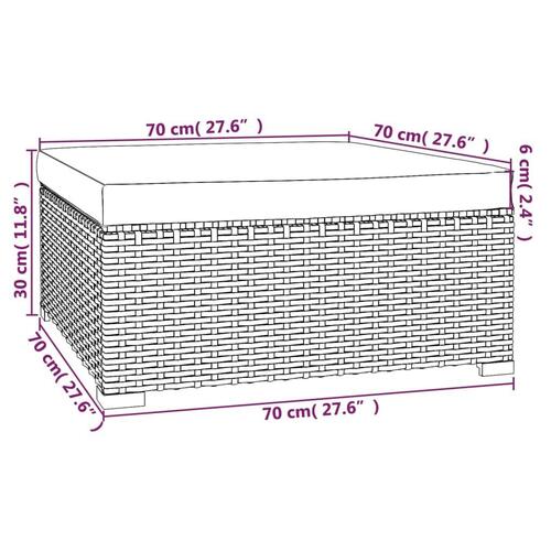 Udendørs fodskammel med hynde 70x70x30 cm polyrattan brun