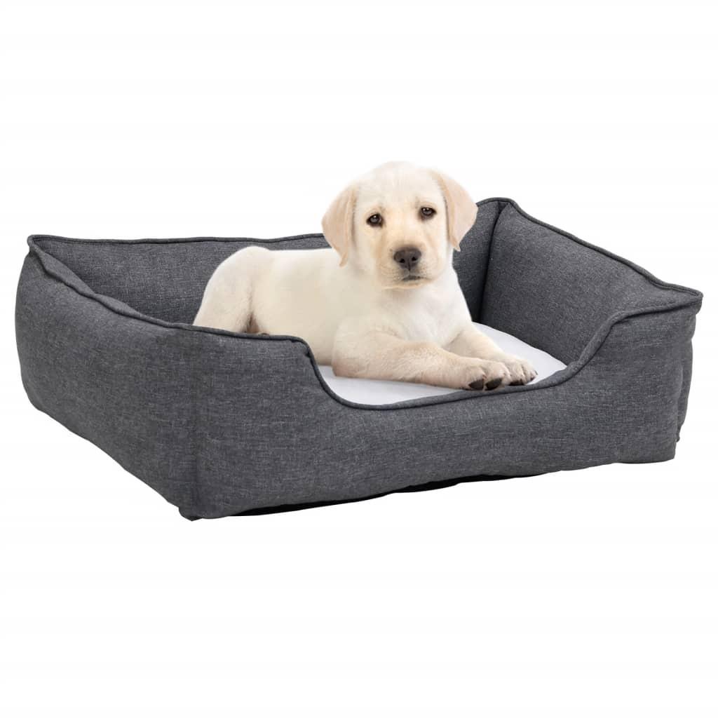 Hundekurv 85,5x70x23 cm hør-look fleece grå og hvid