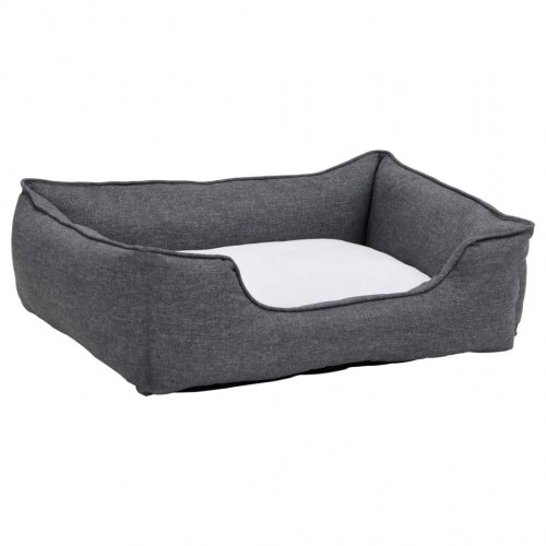 Hundekurv 85,5x70x23 cm hør-look fleece grå og hvid