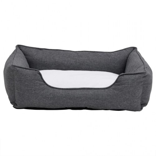 Hundekurv 85,5x70x23 cm hør-look fleece grå og hvid