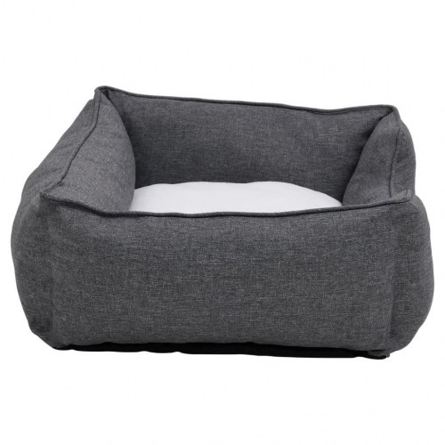 Hundekurv 85,5x70x23 cm hør-look fleece grå og hvid