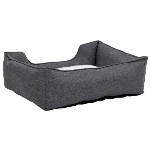 Hundekurv 85,5x70x23 cm hør-look fleece grå og hvid