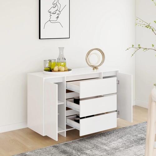 Skænk med 3 skuffer 120x41x75 cm konstrueret træ hvid