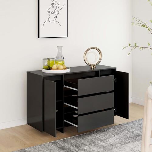 Skænk med 3 skuffer 120x41x75 cm konstrueret træ sort