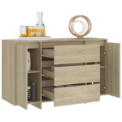 Skænk med 3 skuffer 120x41x75 cm konstrueret træ sonoma-eg