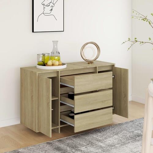 Skænk med 3 skuffer 120x41x75 cm konstrueret træ sonoma-eg