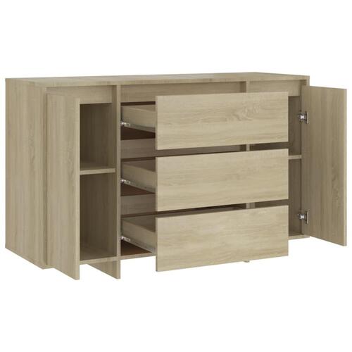 Skænk med 3 skuffer 120x41x75 cm konstrueret træ sonoma-eg