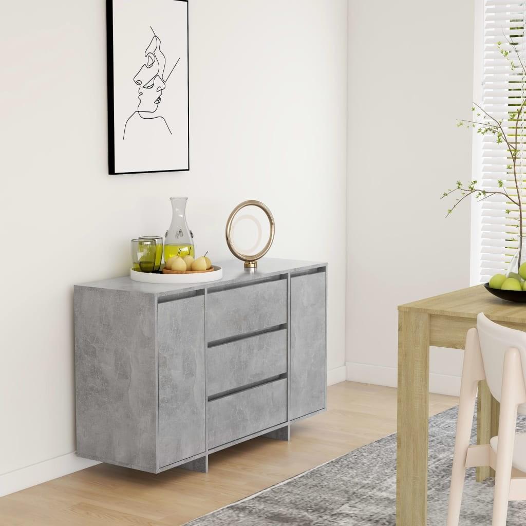 Kommode med 3 skuffer 120x41x75 cm konstrueret træ betongrå
