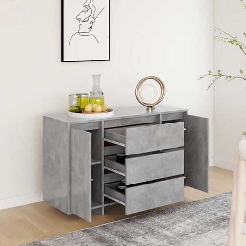 Kommode med 3 skuffer 120x41x75 cm konstrueret træ betongrå