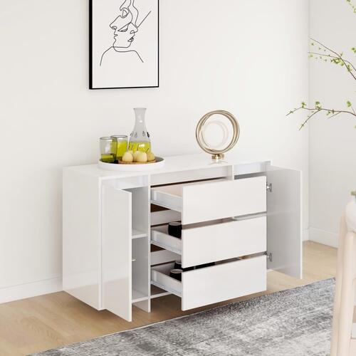 Skænk med 3 skuffer120x41x75 cm konstrueret træ hvid højglans