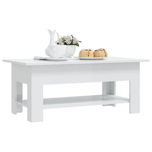Sofabord 102x55x42 cm konstrueret træ hvid højglans