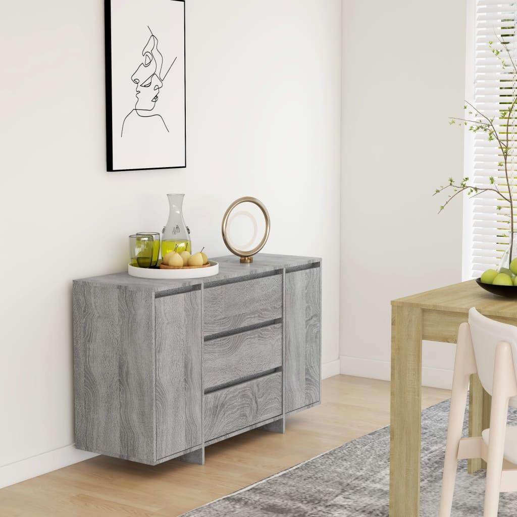 Skænk med 3 skuffer 120x41x75 cm konstrueret træ grå sonoma-eg