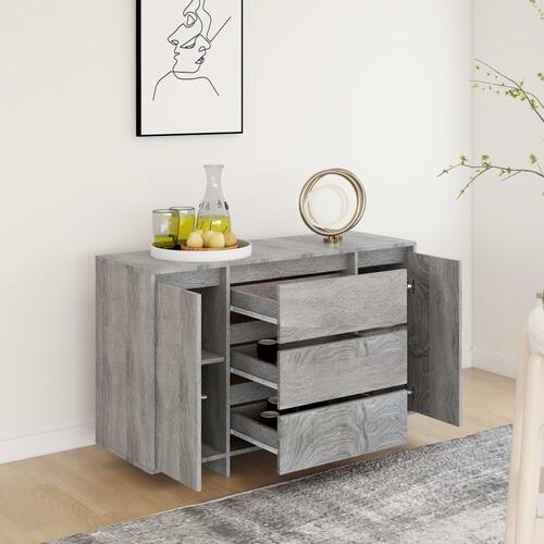 Skænk med 3 skuffer 120x41x75 cm konstrueret træ grå sonoma-eg