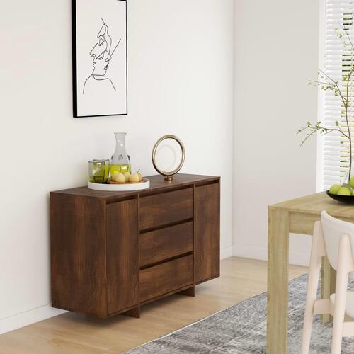 Skænk med 3 skuffer 120x41x75 cm konstrueret træ brun egetræ