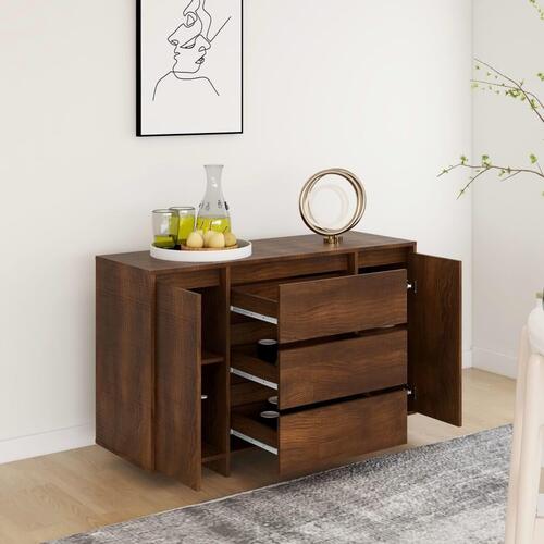 Skænk med 3 skuffer 120x41x75 cm konstrueret træ brun egetræ