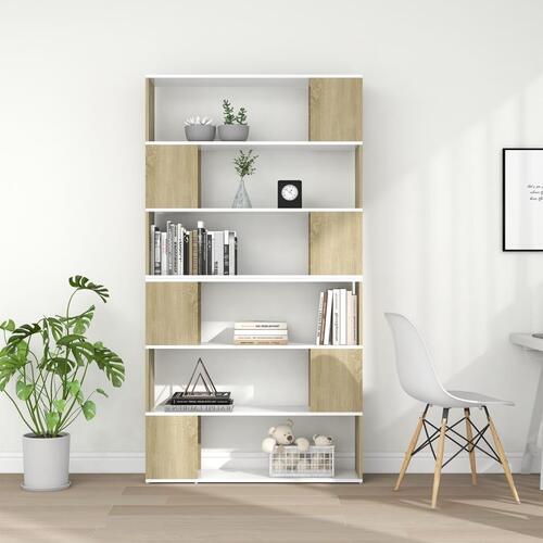 Bogskab/rumdeler 100x24x188 cm spånplade hvid og sonoma-eg