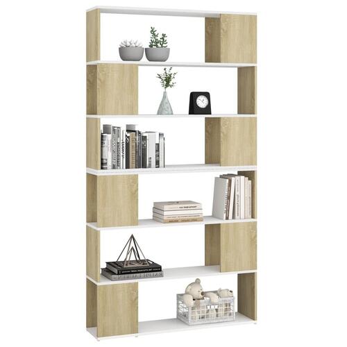 Bogskab/rumdeler 100x24x188 cm spånplade hvid og sonoma-eg