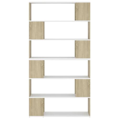 Bogskab/rumdeler 100x24x188 cm spånplade hvid og sonoma-eg
