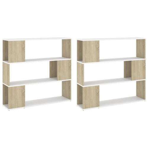 Bogskab/rumdeler 100x24x188 cm spånplade hvid og sonoma-eg