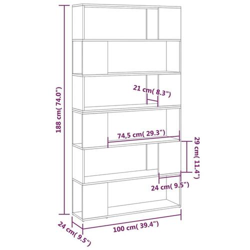Bogskab/rumdeler 100x24x188 cm spånplade hvid og sonoma-eg