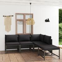 Loungesæt til haven 5 dele med hynder polyrattan grå