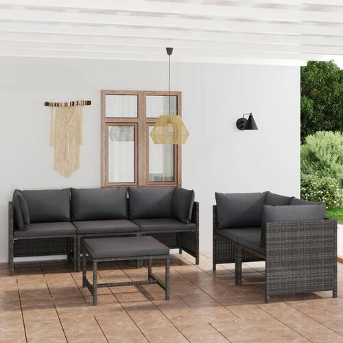 Loungesæt til haven 6 dele med hynder polyrattan grå