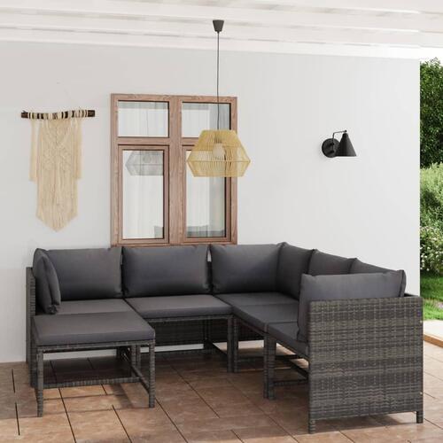 Loungesæt til haven 6 dele med hynder polyrattan grå