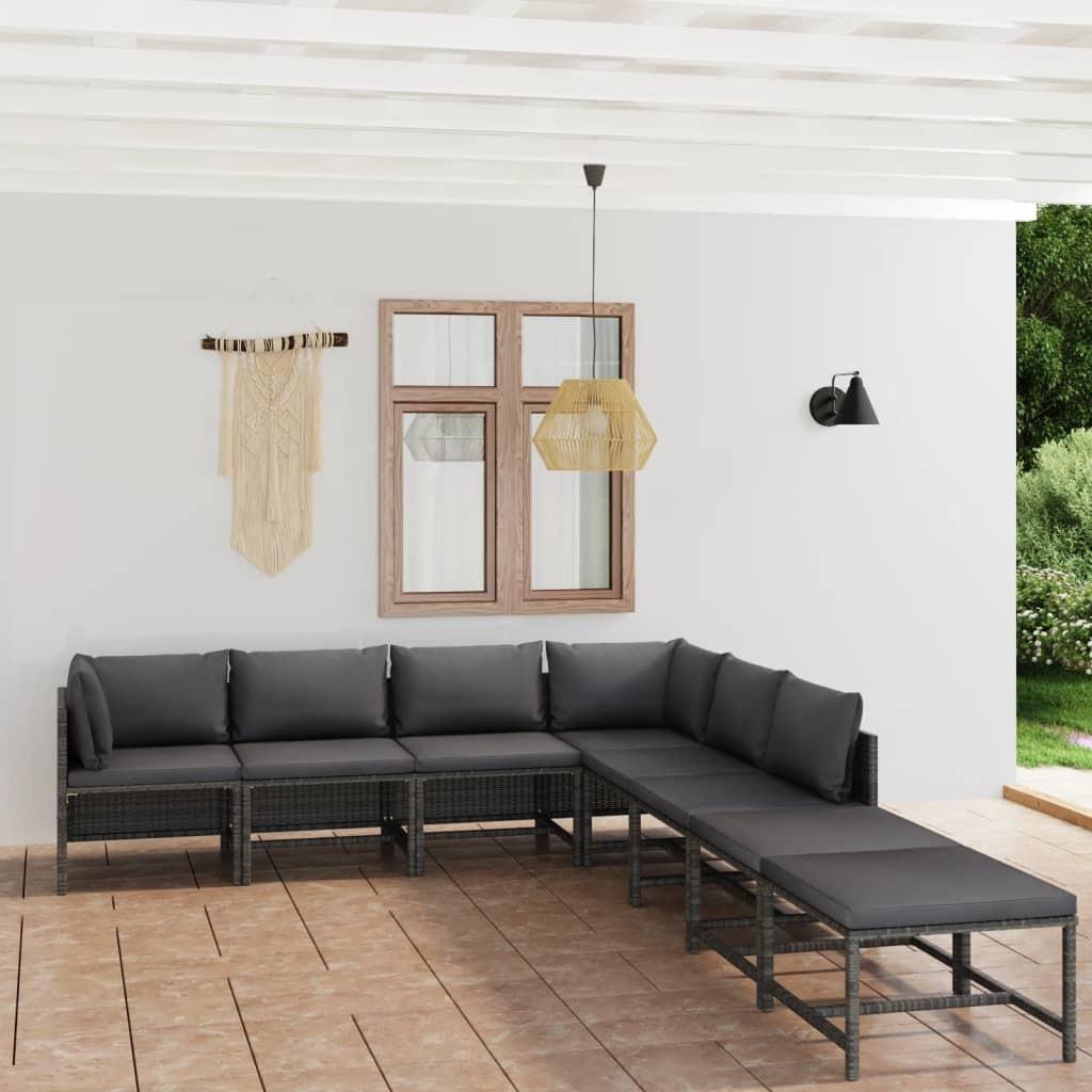 Loungesæt til haven 8 dele med hynder polyrattan grå