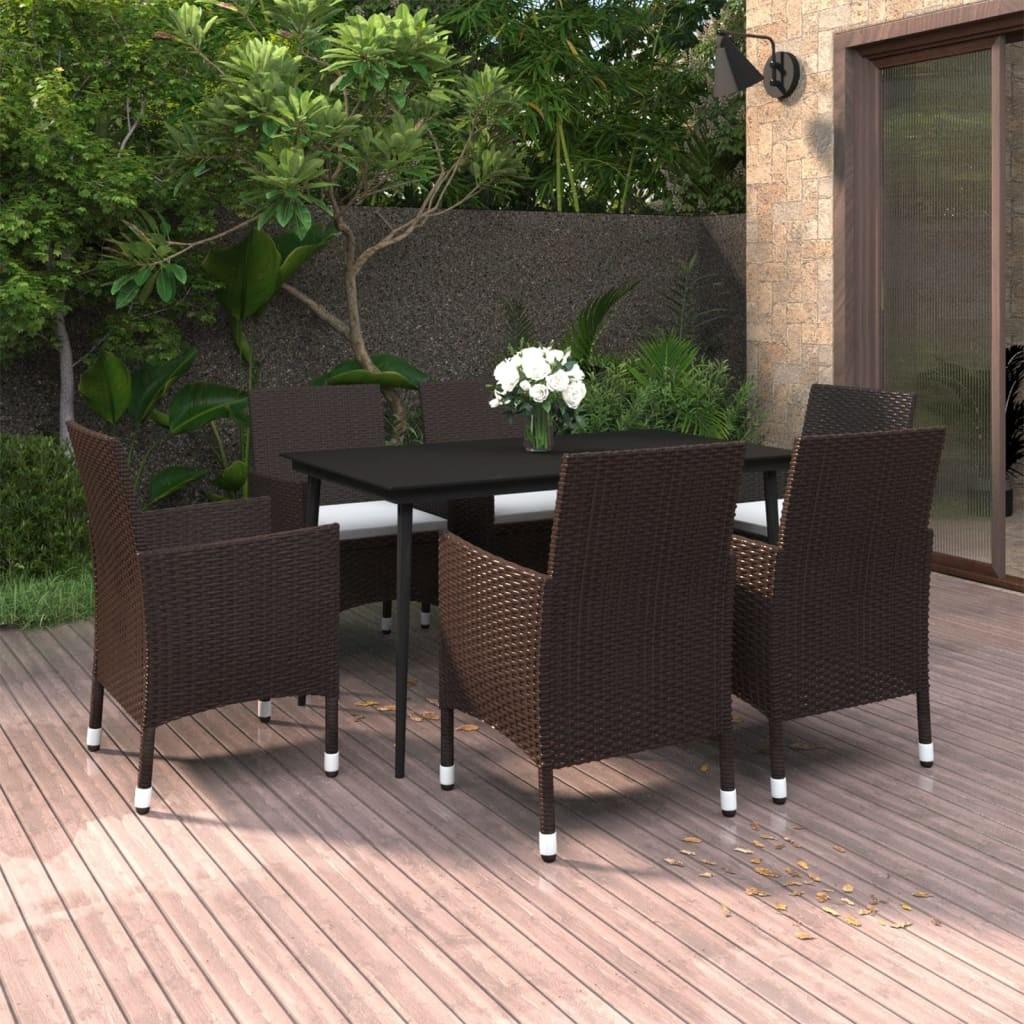 Spisebordssæt til haven 7 dele med hynder polyrattan og glas