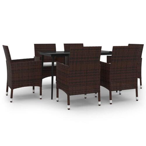 Spisebordssæt til haven 7 dele med hynder polyrattan og glas