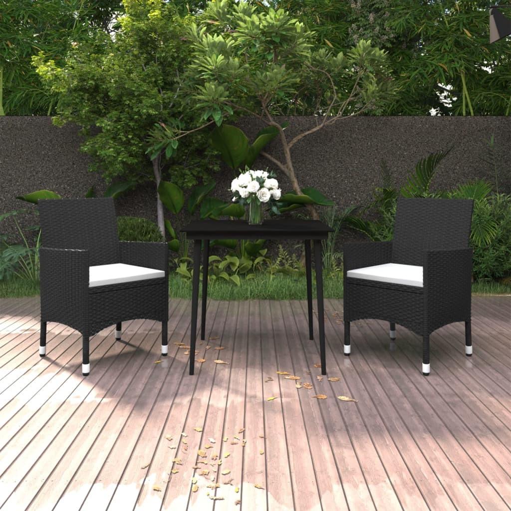 Spisebordssæt til haven 3 dele med hynder polyrattan og glas