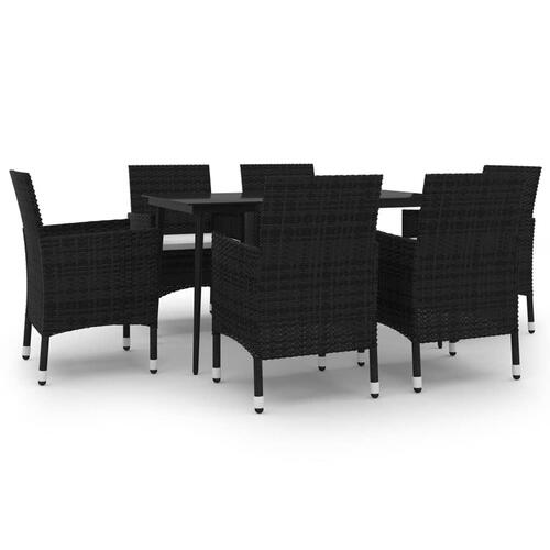 Spisebordssæt til haven 7 dele med hynder polyrattan og glas