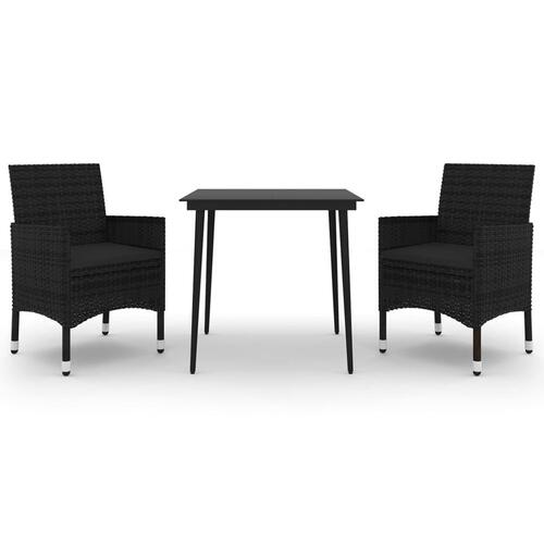 Spisebordssæt til haven 3 dele med hynder polyrattan og glas