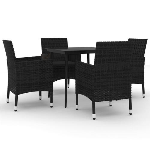 Spisebordssæt til haven 5 dele med hynder polyrattan og glas