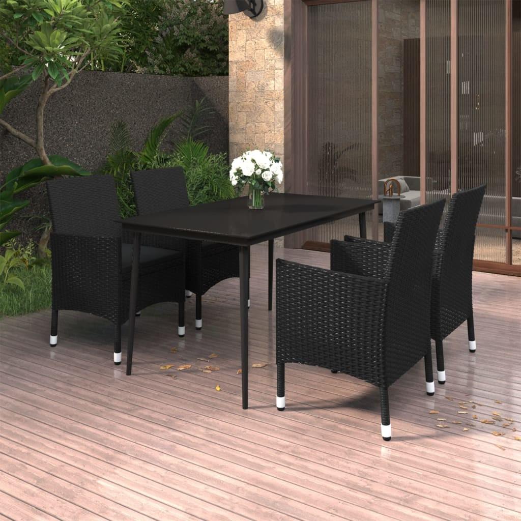Spisebordssæt til haven 5 dele med hynder polyrattan og glas