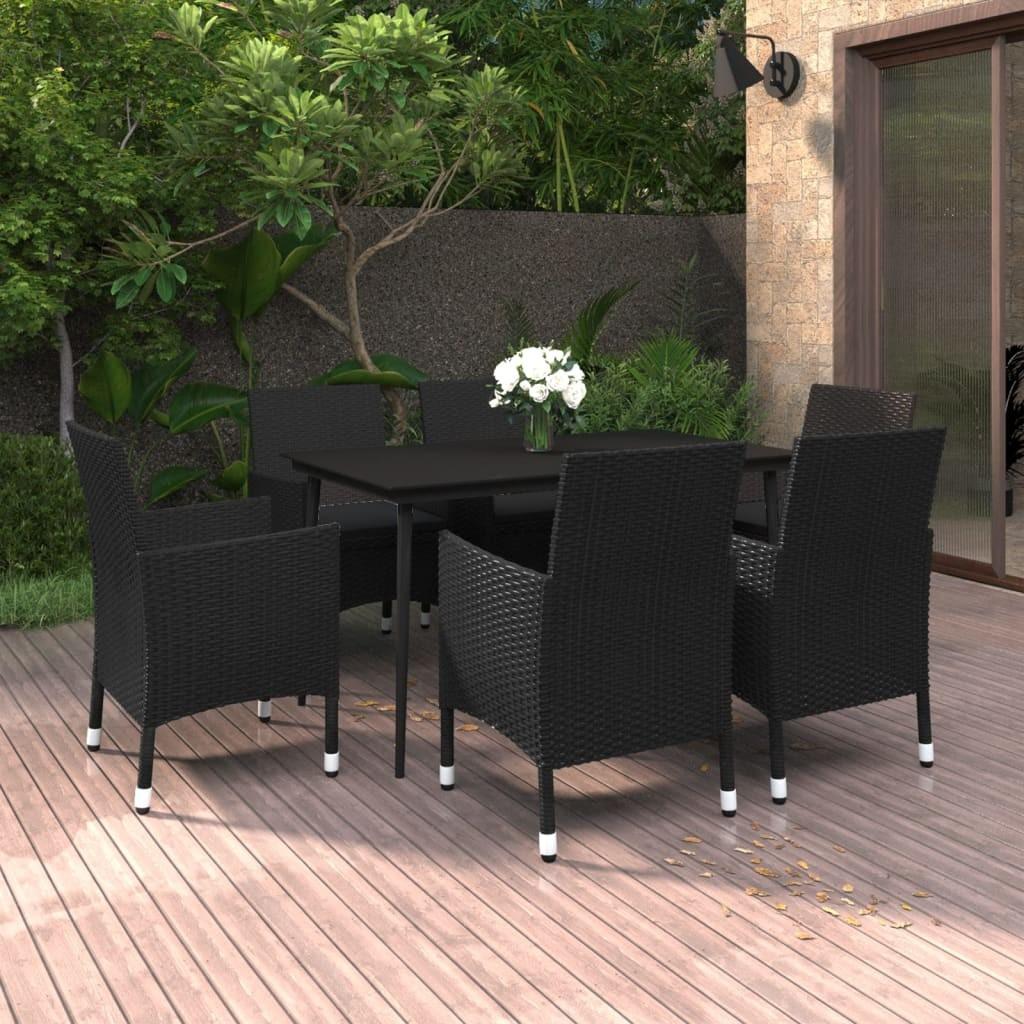 Spisebordssæt til haven 7 dele med hynder polyrattan og glas