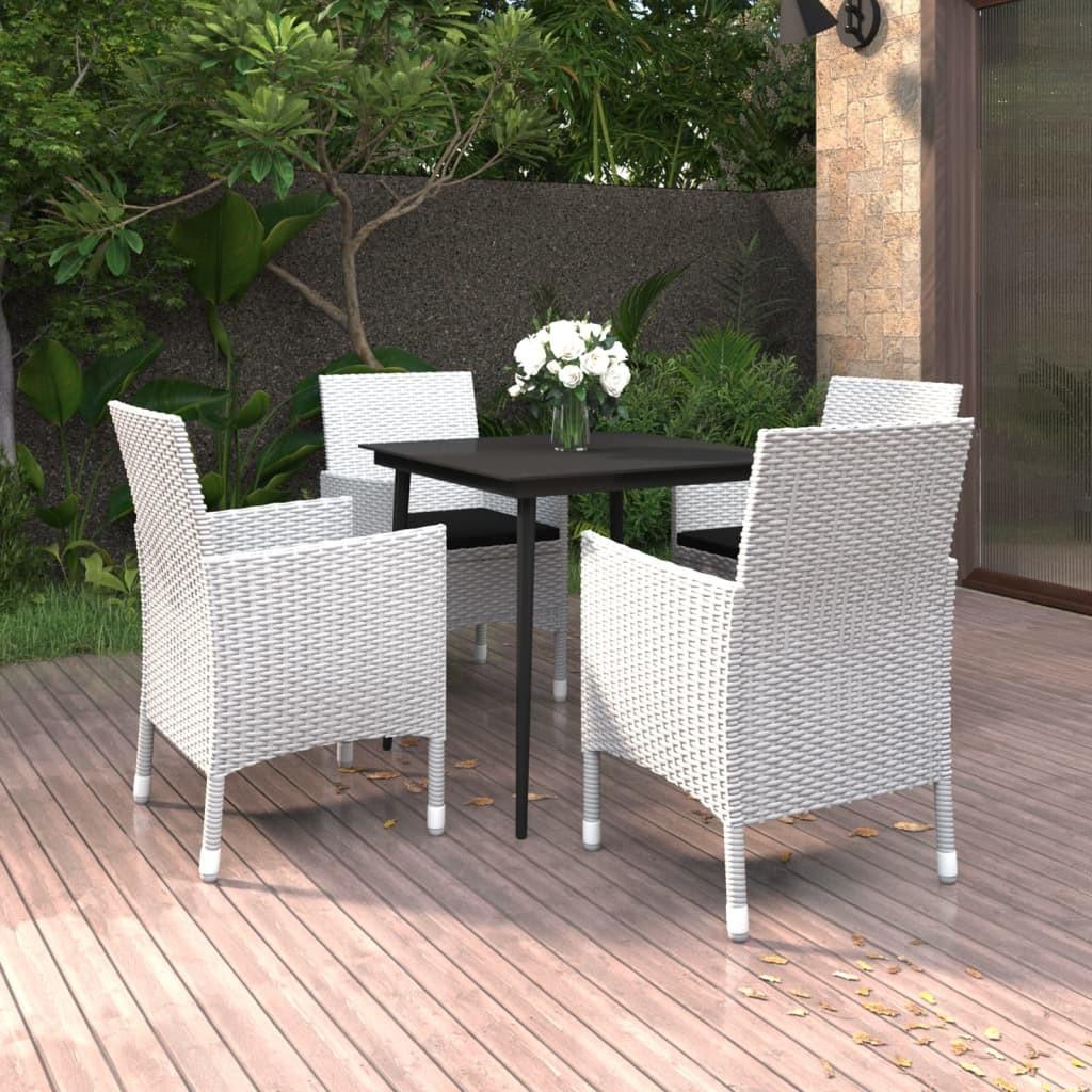 Spisebordssæt til haven 5 dele med hynder polyrattan og glas