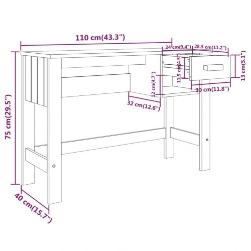 Skrivebord HAMAR 110x40x75 cm fyrretræ honningbrun