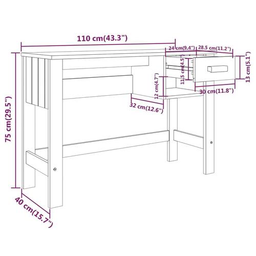 Skrivebord HAMAR 110x40x75 cm massivt fyrretræ hvid