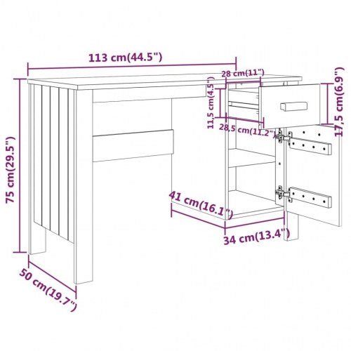 Skrivebord HAMAR 113x50x75 cm fyrretræ honningbrun
