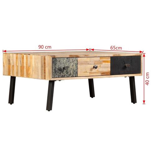 Sofabord massivt genbrugsteak 90 x 65 x 40 cm