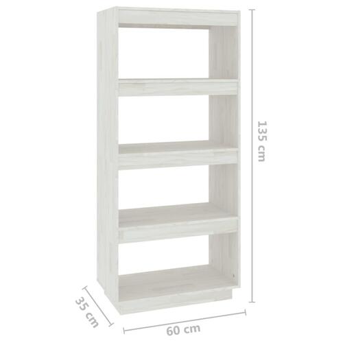Bogreol/rumdeler 60x35x135 cm massivt fyrretræ hvid