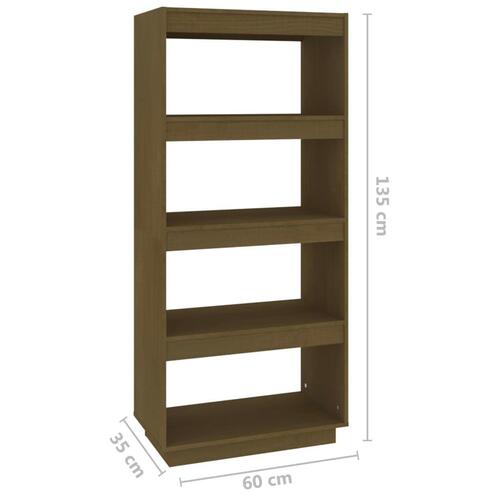 Bogreol/rumdeler 60x35x135 cm massivt fyrretræ gyldenbrun