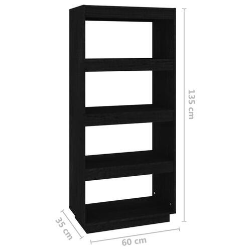 Bogreol/rumdeler 60x35x135 cm massivt fyrretræ sort