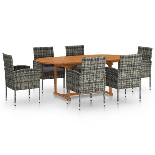 Spisebordssæt til haven 7 dele polyrattan antracitgrå