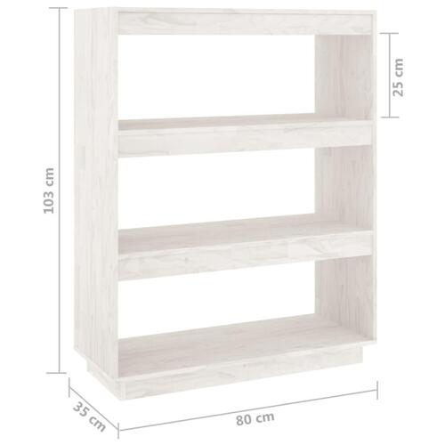 Bogreol/rumdeler 80x35x103 cm massivt fyrretræ hvid
